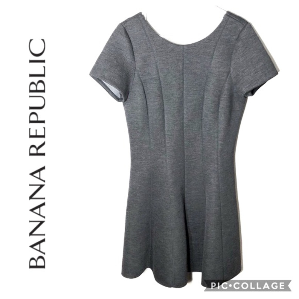 Banana Republic - Grey Scuba Short Sleeve Fit n Flare Dress